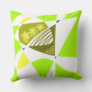 Abstract Stars And Stripes: Olive Green White Cushion