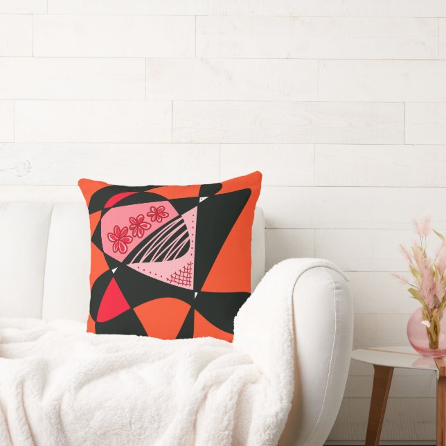 Abstract Stars And Stripes: Tomato Red Black Cushion (Couch)