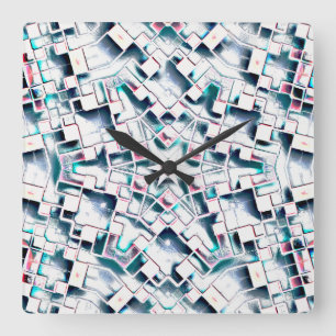 Abstract stars in messy glass tile kaleidoscope square wall clock