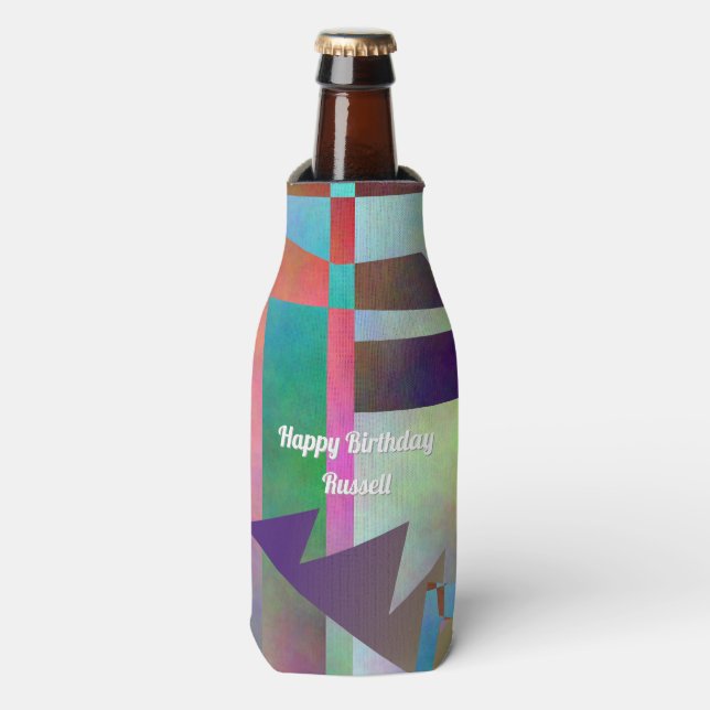 Abstract Stencil Art Adult Any Age Birthday Party Bottle Cooler (Bottle Front)