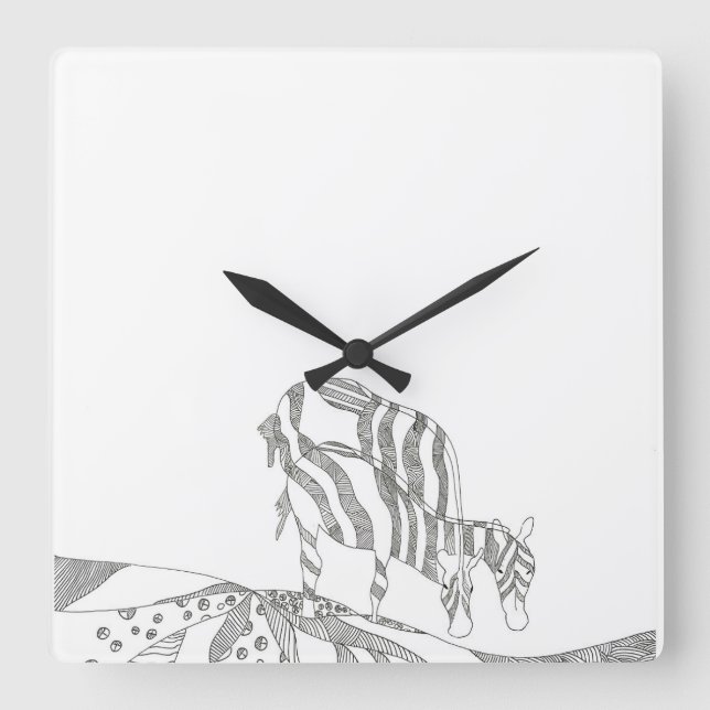 Abstract stick figure custom mug giraffe square wall clock (Front)