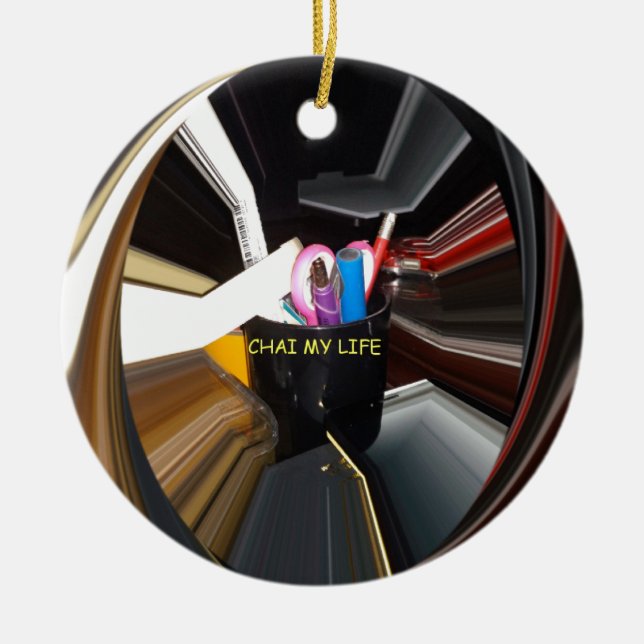 Abstract Still Life Tea Mug Office Stationary Art  Ceramic Tree Decoration (Front)