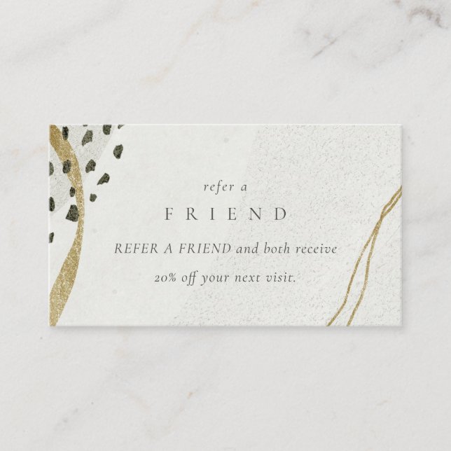 Abstract Stone Grey Ivory Gold Refer A Friend Business Card (Front)