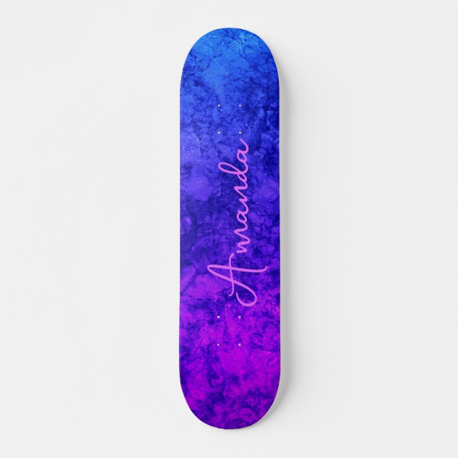 Abstract stone marble textured navy dark plum  skateboard (Front)