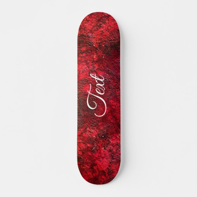 Abstract stone marble textured red , scarlet skateboard (Front)