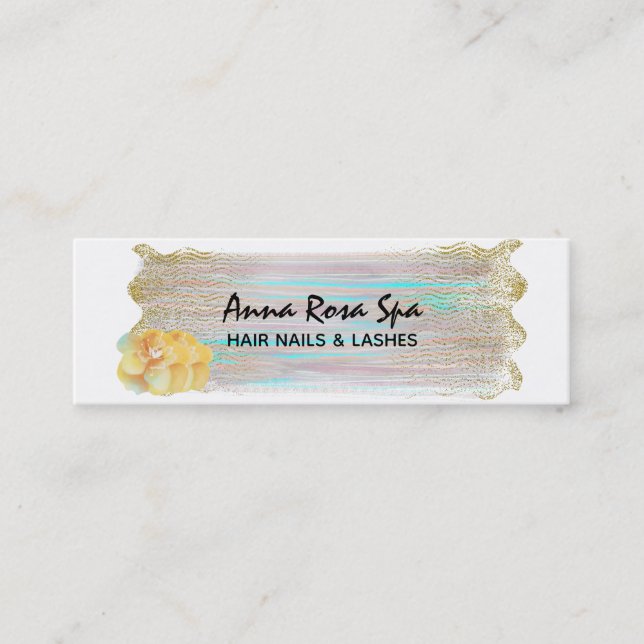 *~* Abstract Stripe Brush Splash Gold Glitter Mini Business Card (Front)