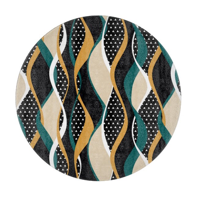 Abstract striped, colourful wavy pattern. cutting board (Front)