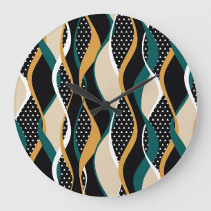 Abstract striped, colourful wavy pattern. large clock
