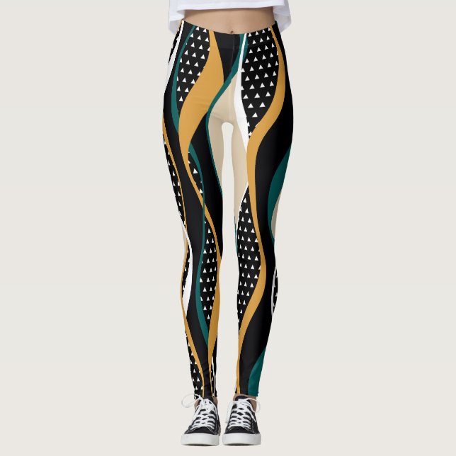 Abstract striped, colourful wavy pattern. leggings (Front)