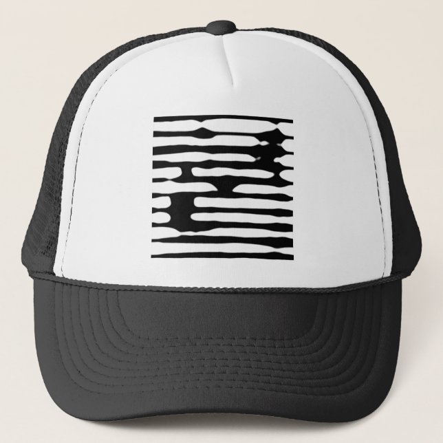 Abstract striped monochrome dogecoin trucker hat (Front)