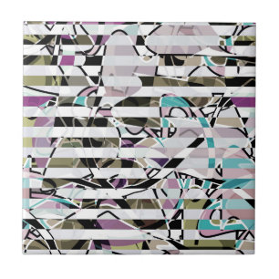 Abstract striped pattern stripes beige turquoise ceramic tile