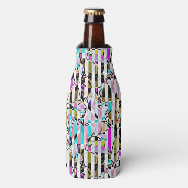Abstract striped pattern stripes beige turquoise p bottle cooler (Bottle Front)