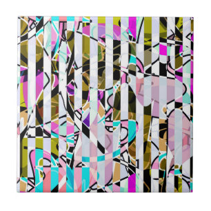 Abstract striped pattern stripes beige turquoise p ceramic tile
