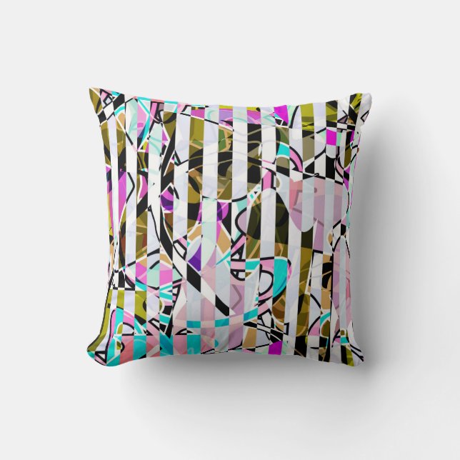 Abstract striped pattern stripes beige turquoise p cushion (Front)