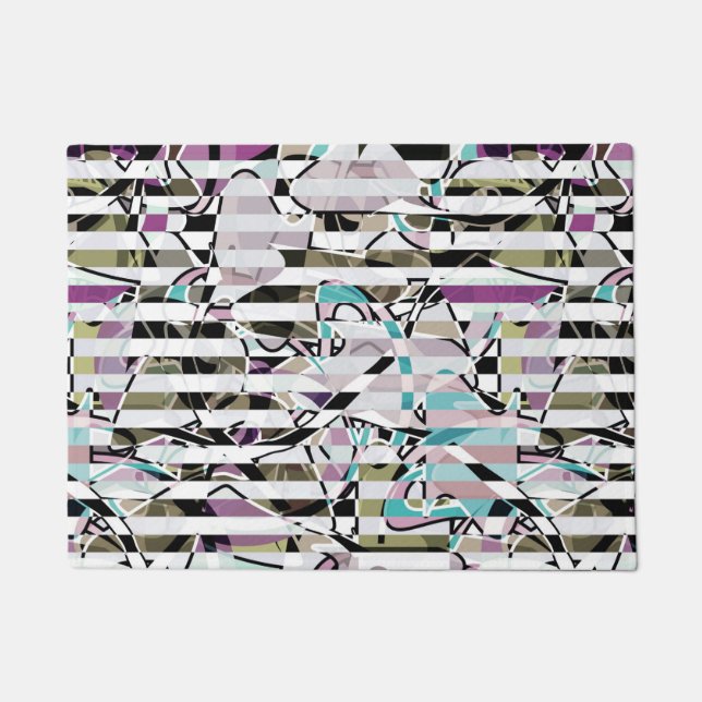 Abstract striped pattern stripes beige turquoise p doormat (Front)