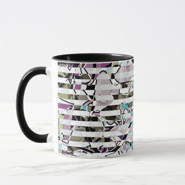 Abstract striped pattern stripes beige turquoise p mug (Left)