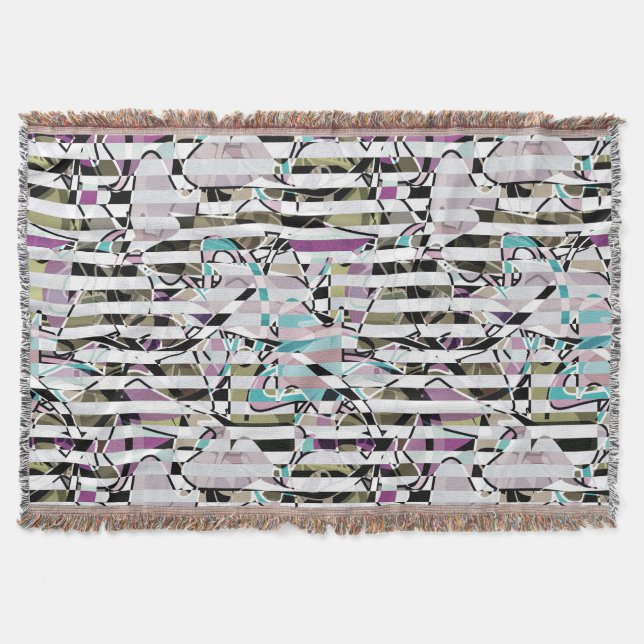 Abstract striped pattern stripes beige turquoise p throw blanket (Front)