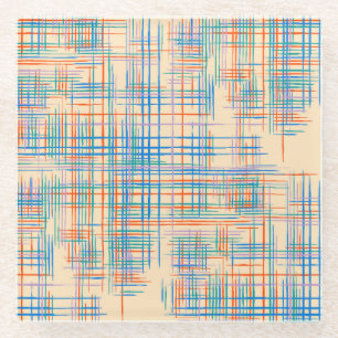 Abstract stripes, colourful ethnic grass mat. glass coaster