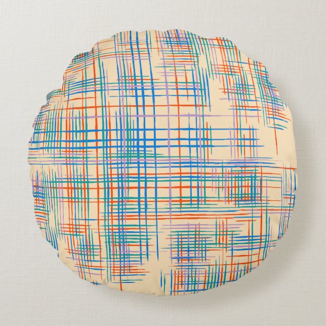 Abstract stripes, colourful ethnic grass mat. round cushion (Front)