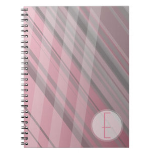 Abstract Stripes/Pink & Grey/Monogram Notebook