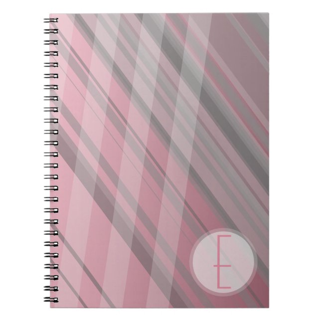 Abstract Stripes/Pink & Grey/Monogram Notebook (Front)