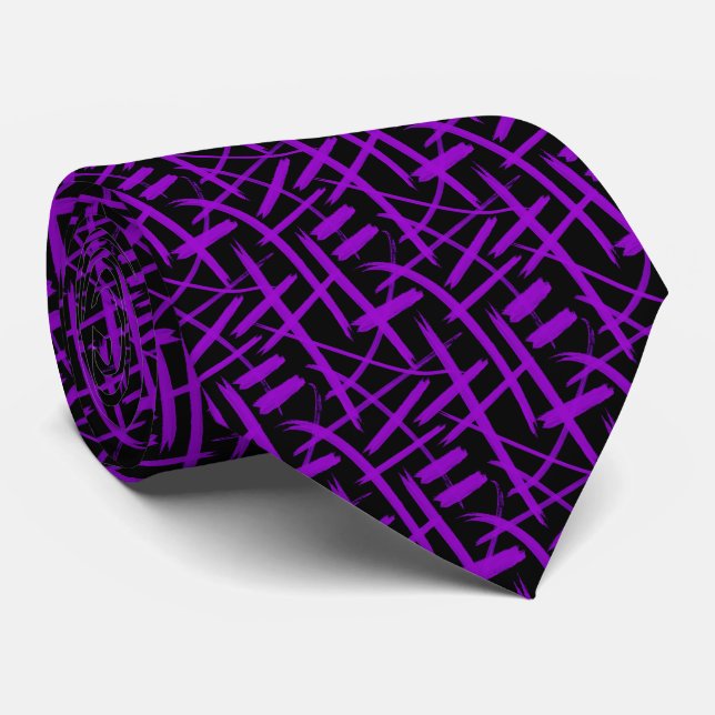 Abstract Strokes 020524 - Purple and Black Tie (Rolled)