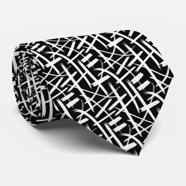 Abstract Strokes 020524 - White and Black Tie (Rolled)