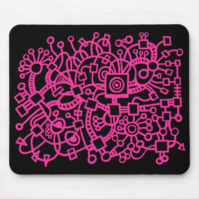 Abstract Structure - Hot Pink on Black Mouse Pad (Front)