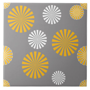 Abstract, stylised dandelions, grey, yellow, white ceramic tile