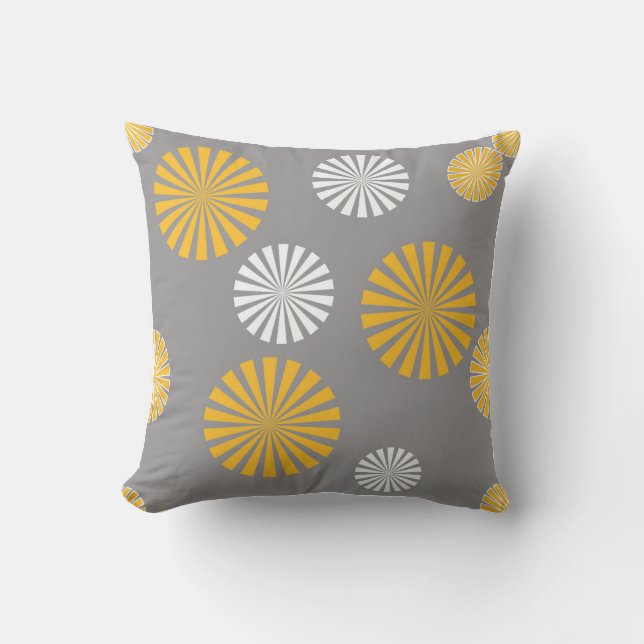 Abstract, stylised dandelions, grey, yellow, white cushion (Front)