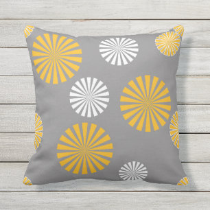 Abstract, stylised dandelions, grey, yellow, white cushion