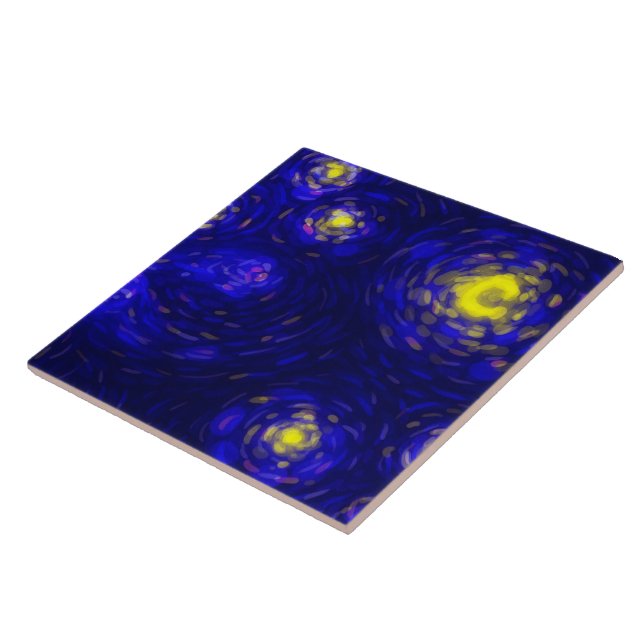 Abstract stylised starry night ceramic tile (Side)