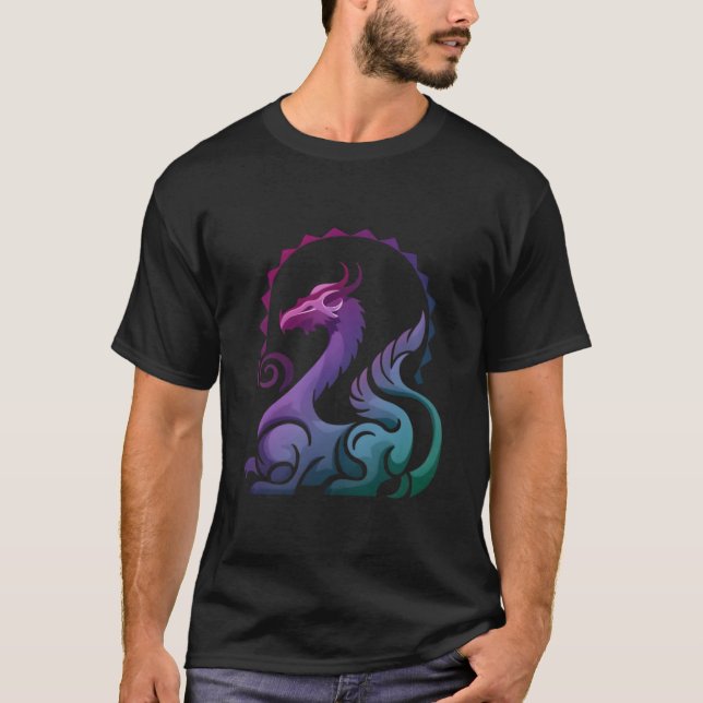 Abstract Stylish Purple Dragon Gradient Logo  T-Shirt (Front)