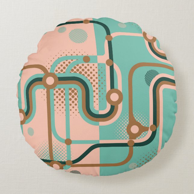 Abstract subway map, dual patterns. round cushion (Front)