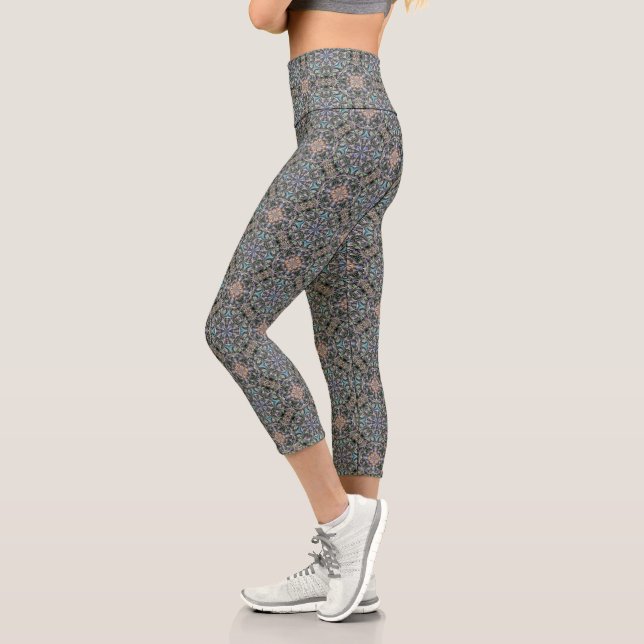 Abstract Succulent Garden Rosette Trellis Pattern Capri Leggings (Left)