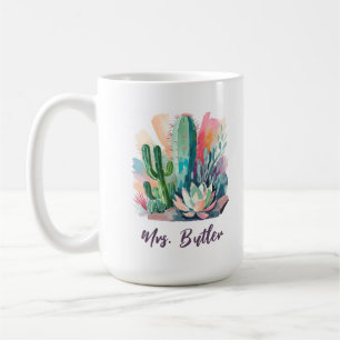 Abstract Succulents Personalised Name Monogram Coffee Mug