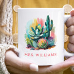 Abstract Succulents Personalised Name Monogram Coffee Mug<br><div class="desc">This charming coffee mug features a pretty cactus and succulent design with abstract brush strokes in bright pastel colours, making it a lively and eye-catching piece. Personalised with a custom name, it’s a thoughtful and unique holiday gift idea for teachers, friends, or loved ones. The vibrant colours and whimsical design...</div>