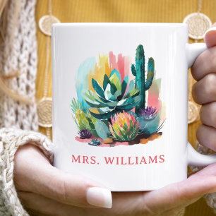 Abstract Succulents Personalised Name Monogram Coffee Mug