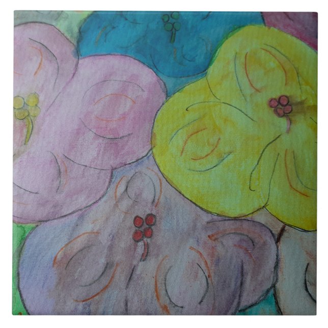 Abstract Summer Floral Ceramic Tile (Front)