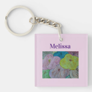 Abstract Summer Floral Personalized Key Ring