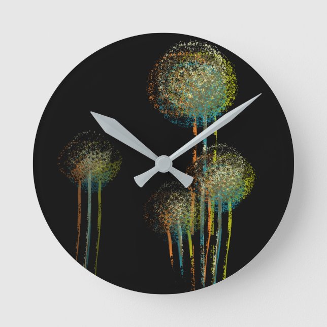 Abstract Summer Flower Trees #2 Round Clock (Front)
