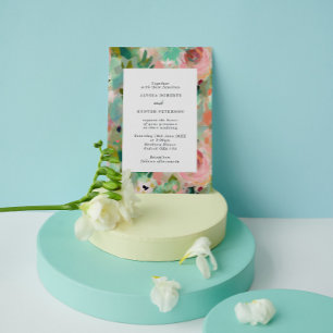 Abstract Summer Pink & Green Floral Wedding Invitation