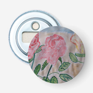 Abstract Summer Roses Button Bottle Opener