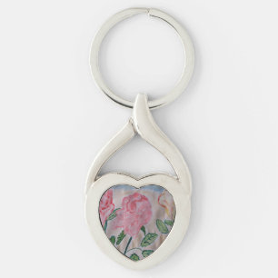 Abstract Summer Roses Metal Key Ring
