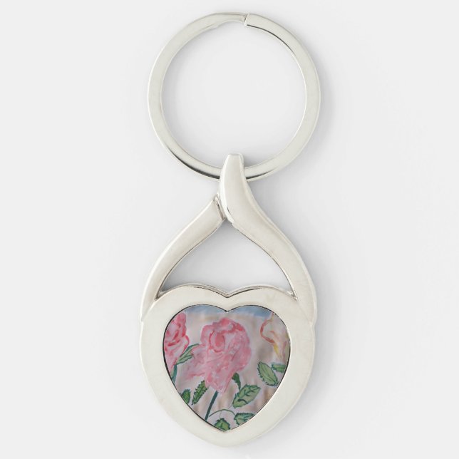 Abstract Summer Roses Metal Key Ring (Front)