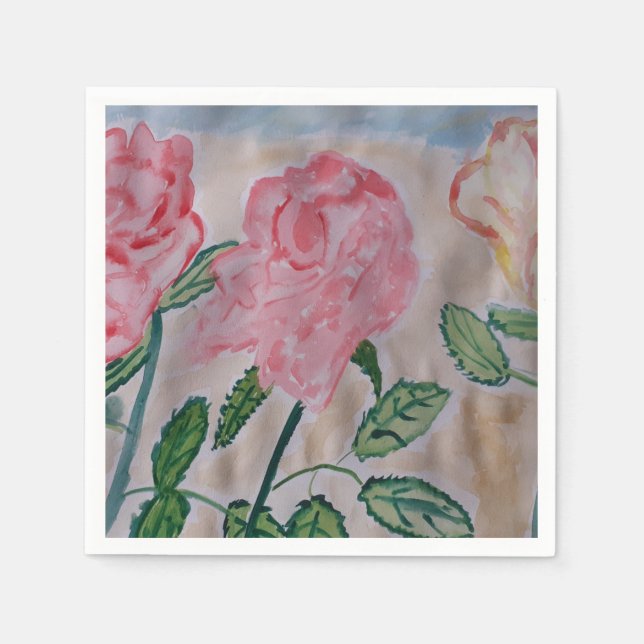 Abstract Summer Roses Paper Napkin (Front)