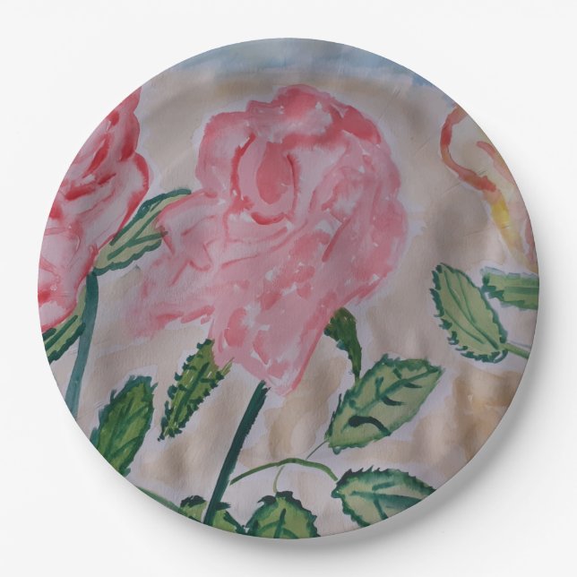 Abstract Summer Roses Paper Plates (Front)