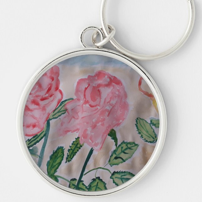 Abstract Summer Roses Premium Key Ring (Front)