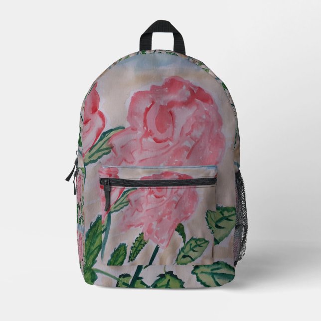Abstract Summer Roses Printed Backpack (Front)