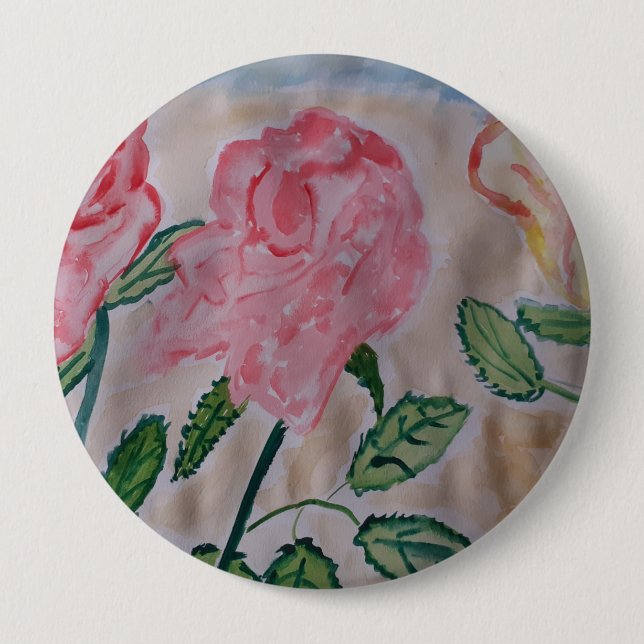 Abstract Summer Roses Round Badge (Front)